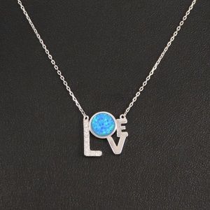 Blue Opal "LOVE" Necklace 925 Silver